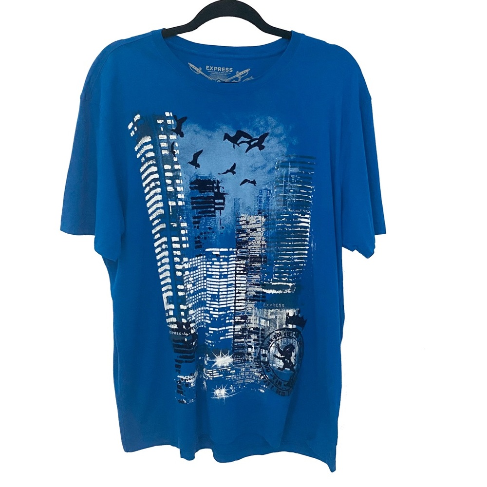 new Express ★ Flocked Graphic Night Tee ★ Cerulean - Picture 10 of 11